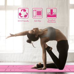 FrenzyBird 5mm PU Rubber Yoga Mat with Carrying Strap and Alignment System - Rose Red