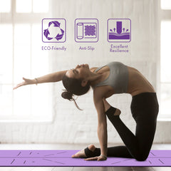FrenzyBird 5mm PU Rubber Yoga Mat with Carrying Strap and Alignment System - Purple