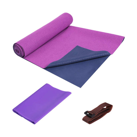 FrenzyBird 1mm Travel Yoga Mat/Towel with Mat Bind and Elastic String - Purple